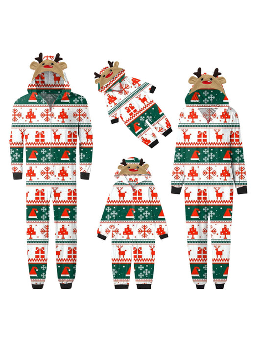 Family Christmas Snowflake Reindeer Hooded Onesie